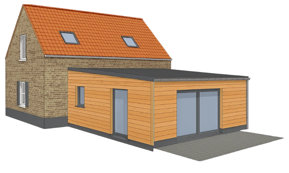 plan d'extension en 3D réalisé par Audomar'Bois à Saint-Omer (62)